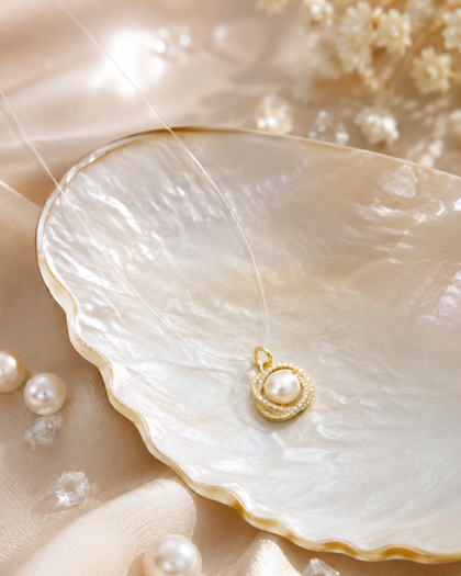 Minimalist Hoop Necklace with Central Pearl and Zirconia Accents - 925 Silver with 18K Gold Plating