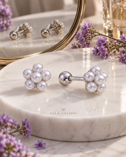 Perla Bloom - Flower Stud Earrings - 925 Sterling Silver