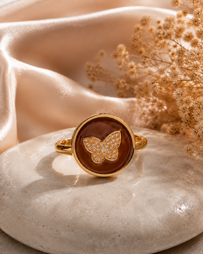 Butterfly Transformation Ring - Cocoa Brown, Brass with Gold Plating
