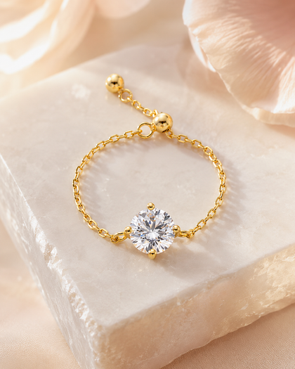 Adjustable Chain Ring with Light Sparkles and 18K Gold Plating