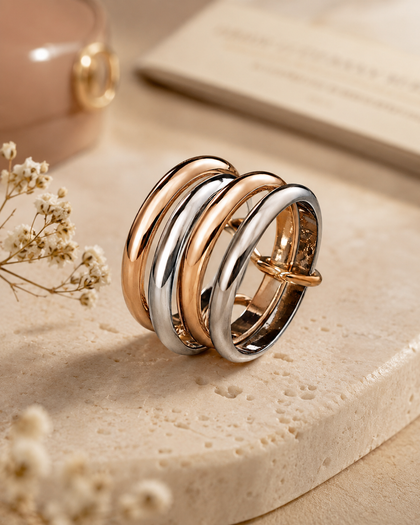 Ring - Multi-Band Stack, 18k Gold & Silver Tone
