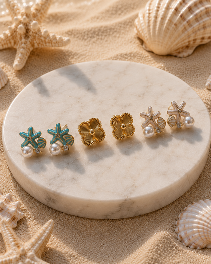 Clover and Starfish Earrings with Pearls