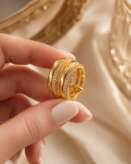 Multiple Ring with Cubic Zirconia in Brass and 18k Gold Plating