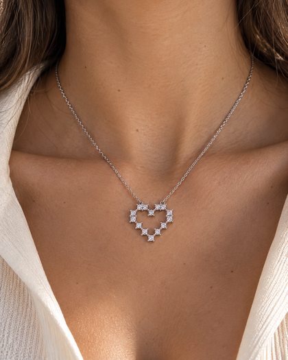 925 Silver Heart Pendant Necklace with Cubic Zirconia