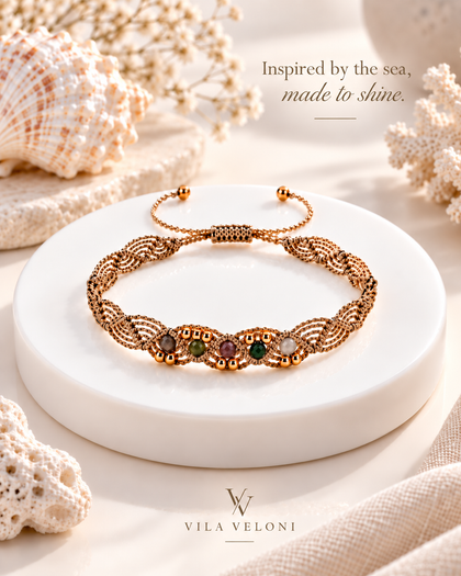 Interwoven Bracelet with Green and brown Crystals