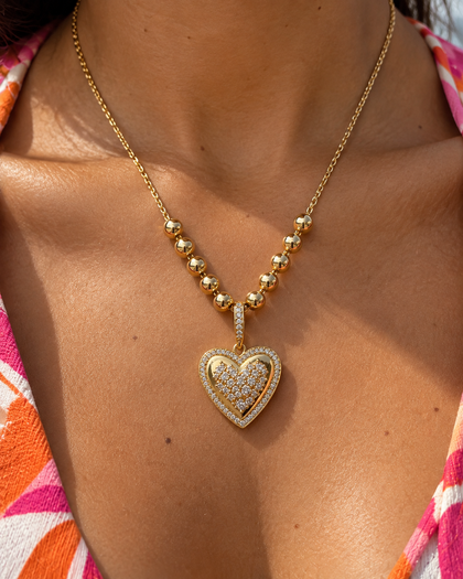 925 Silver and 18k Gold Plated Necklace with Heart Pendant and Zirconias