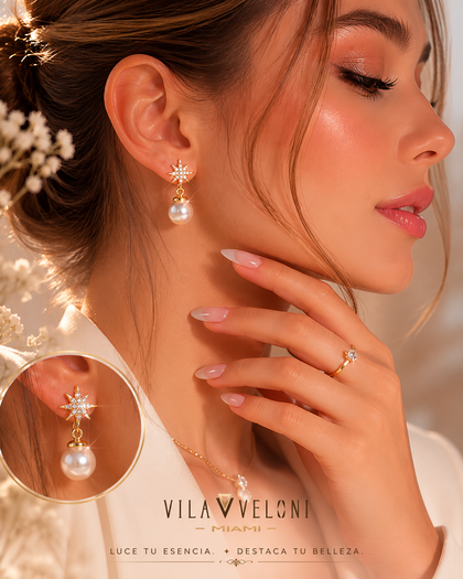 Celestial Sterling Silver Pearls and Cubic Zirconia Earrings.
