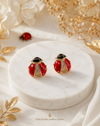 Scarlet Ladybug - Brass Earrings