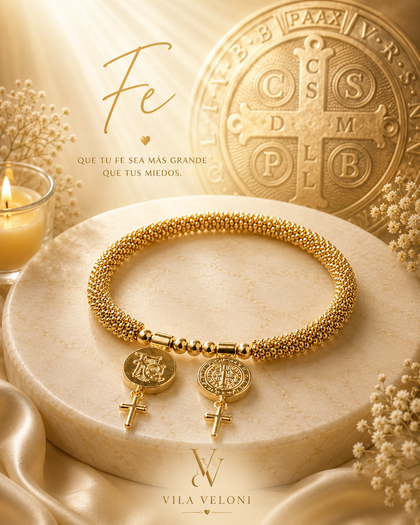 Faith Bracelet - Double Cross Charm, 18k Gold Plated Brass