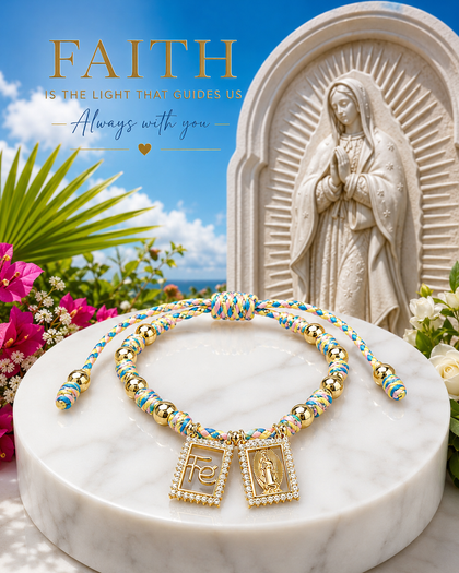 Virgin of Guadalupe Bracelet - Braided Cord, Faith Charm, Adjustable