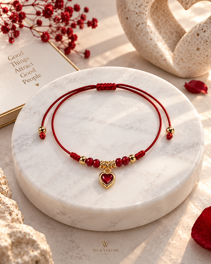 Red Bracelet with Crystals and Heart