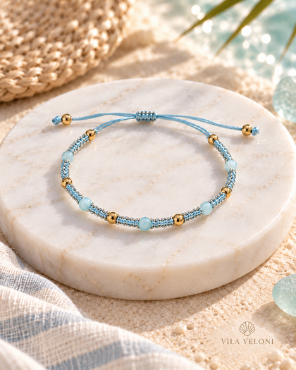 Endless Summer Bracelet - Caribbean Blue, Colorful Beads, Handwoven Macramé, Adjustable