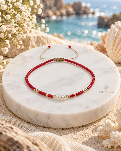 Red Breeze – Bracelet – Thread & Crystals