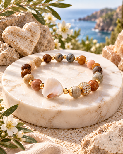 Natural Heart – Semi-Precious Stone Bracelet with 18K Gold Plating