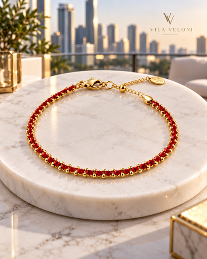 Golden Red Thread Bracelet - Sterling Silver with 18K Gold Plating, Adjustable