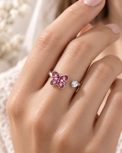 Pink Flutter – Adjustable Ring – 925 Sterling Silver