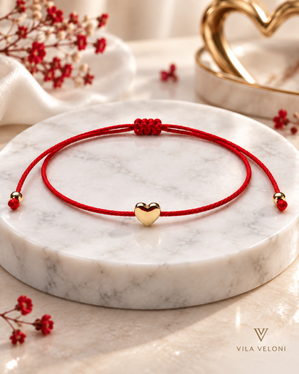 Red String Bracelet - Silver 925 Gold Plated Heart, Gold-Plated, Adjustable