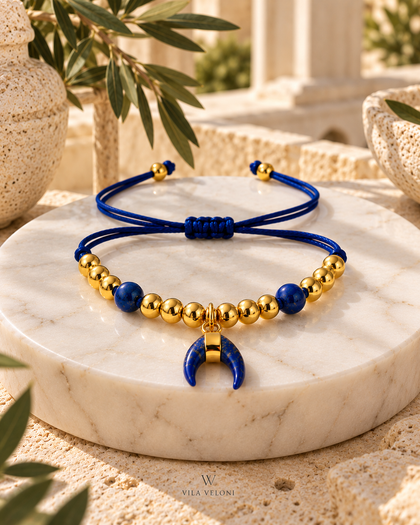 Luna Crescent Moon Bracelet - Lapis Lazuli, Adjustable