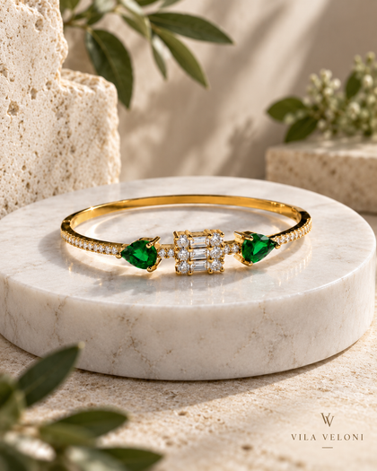 Bracelet - Emerald Luxe Teardrop Stone, Gold Tone