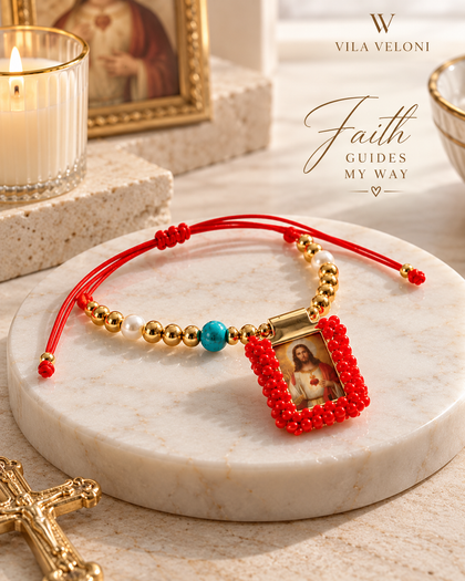 Jesus Bracelet - Red Cord, Crystals, Adjustable