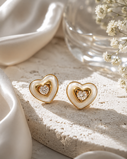 Amour Halo - Sterling Silver 925 Heart Earrings