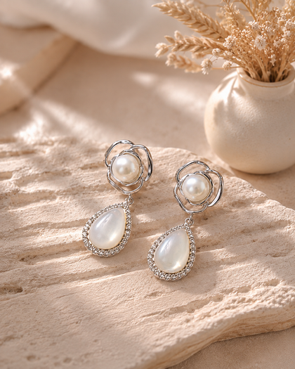 Fleur de Perle - 925 Sterling Silver Drop Earrings