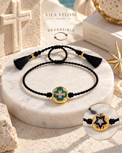 Reversible Protection Bracelet - Cross & Star, Sterling Silver Charm, Adjustable