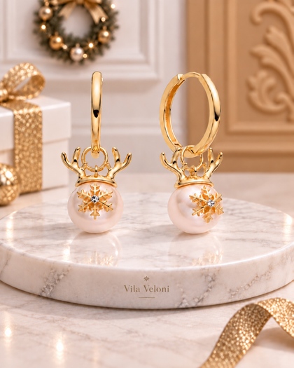 Celestial Crown Pearl Earrings in 925 Silver with 18K Gold Plating.