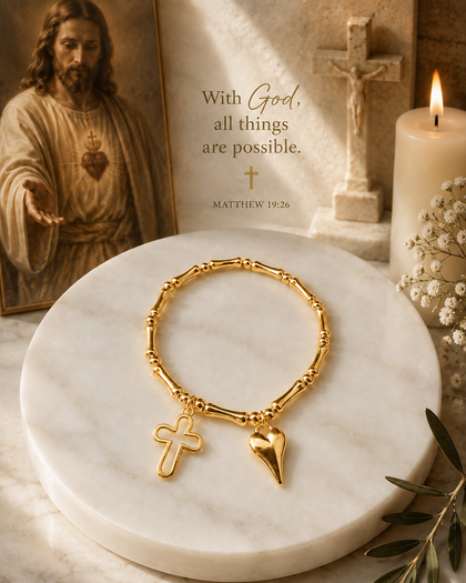 Bracelet - Cross & Heart, 18k Gold Plated