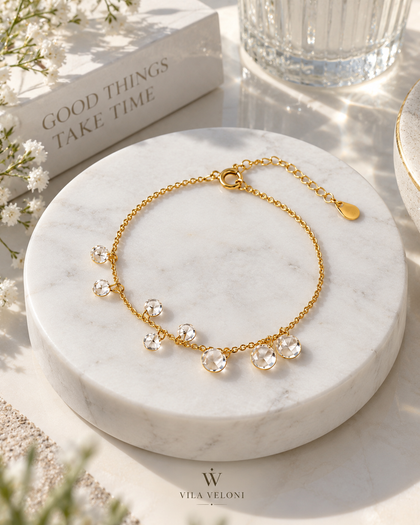 Cubic Zirconia Pendant Bracelet - Sterling Silver, 18k Gold-Plated