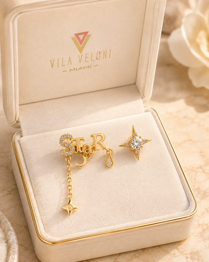 Astrée Celestial Duo Earrings - 925 Sterling Silver with 18K Gold Plating