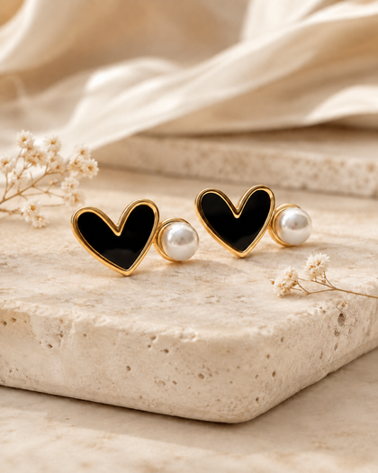 Noir Amour - Heart Earrings in Brass with 18K Gold Plating