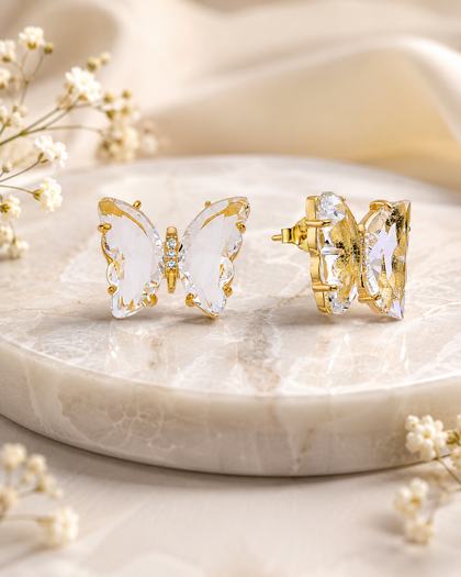Earrings - Butterfly & Wings, 18k Gold-Plated Sterling Silver