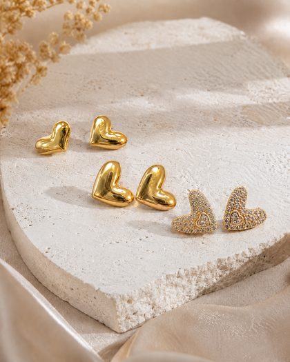Amorette Heart Multi Earrings Set - Brass