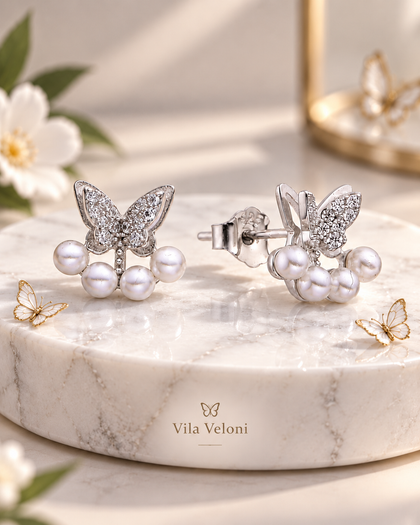 Pearl Glow Butterfly Earrings in 925 Sterling Silver