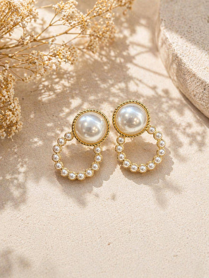 Earrings with Pearls in Brass and 18k Gold Plating