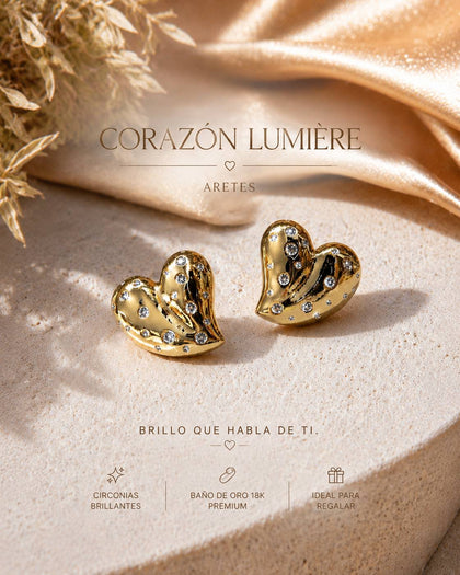 Heart Earrings with Cubic Zirconia Set in Brass and 18k Gold Plating