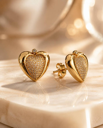 Heart-Shaped Earrings in Brass with 18K Gold Plating - Elegant Sparkle